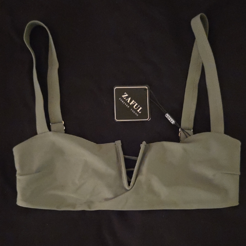 Zaful Olive Green V-Notch Bikini Top